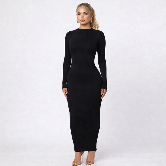 Naked Wardrobe Black Mock Neck Bodycon‎ Maxi Dress Sz S - Picture 9 of 9